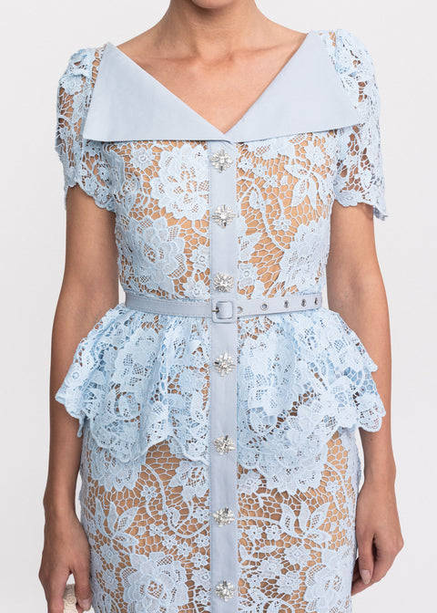 Rochie Midi din dantela cu volane stil peplum