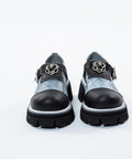 Pantofi din piele cu accesoriu si inchidere cu curea