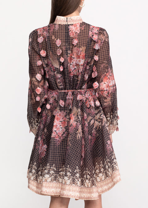 Rochie cu imprimeu floral vintage si cordon in talie