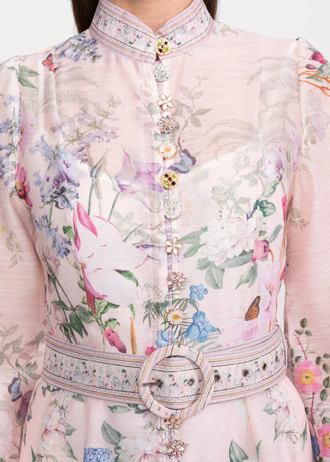 Rochie Midi cu imprimeu floral si curea in talie