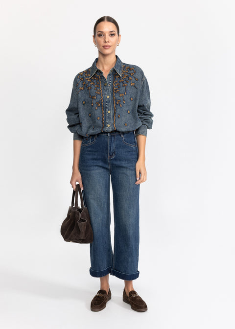 Camasa din material denim cu Margele Bronze