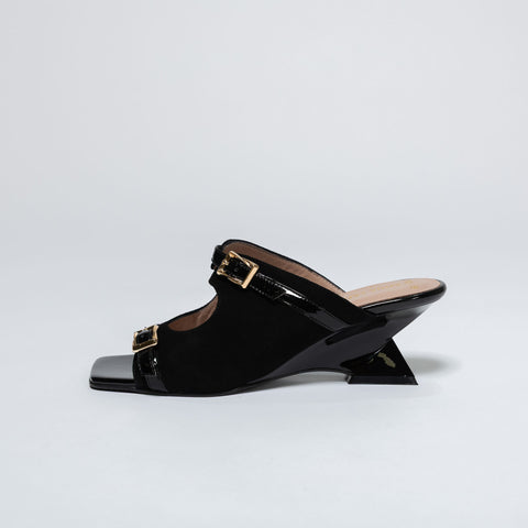 Heeled Mules with Gold Buckles