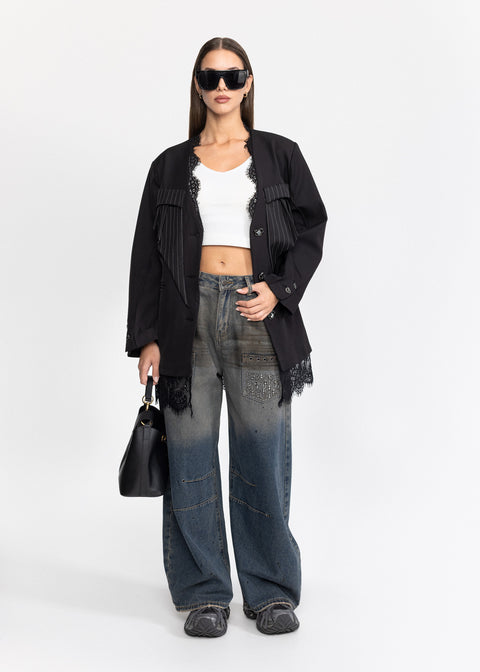 Sacou elegant cu insertii din dantela
