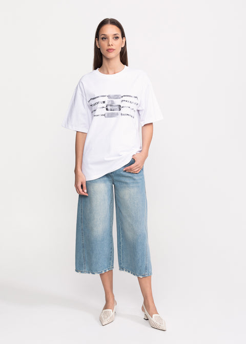 Tricou oversize cu imprimeu lanturi metalice