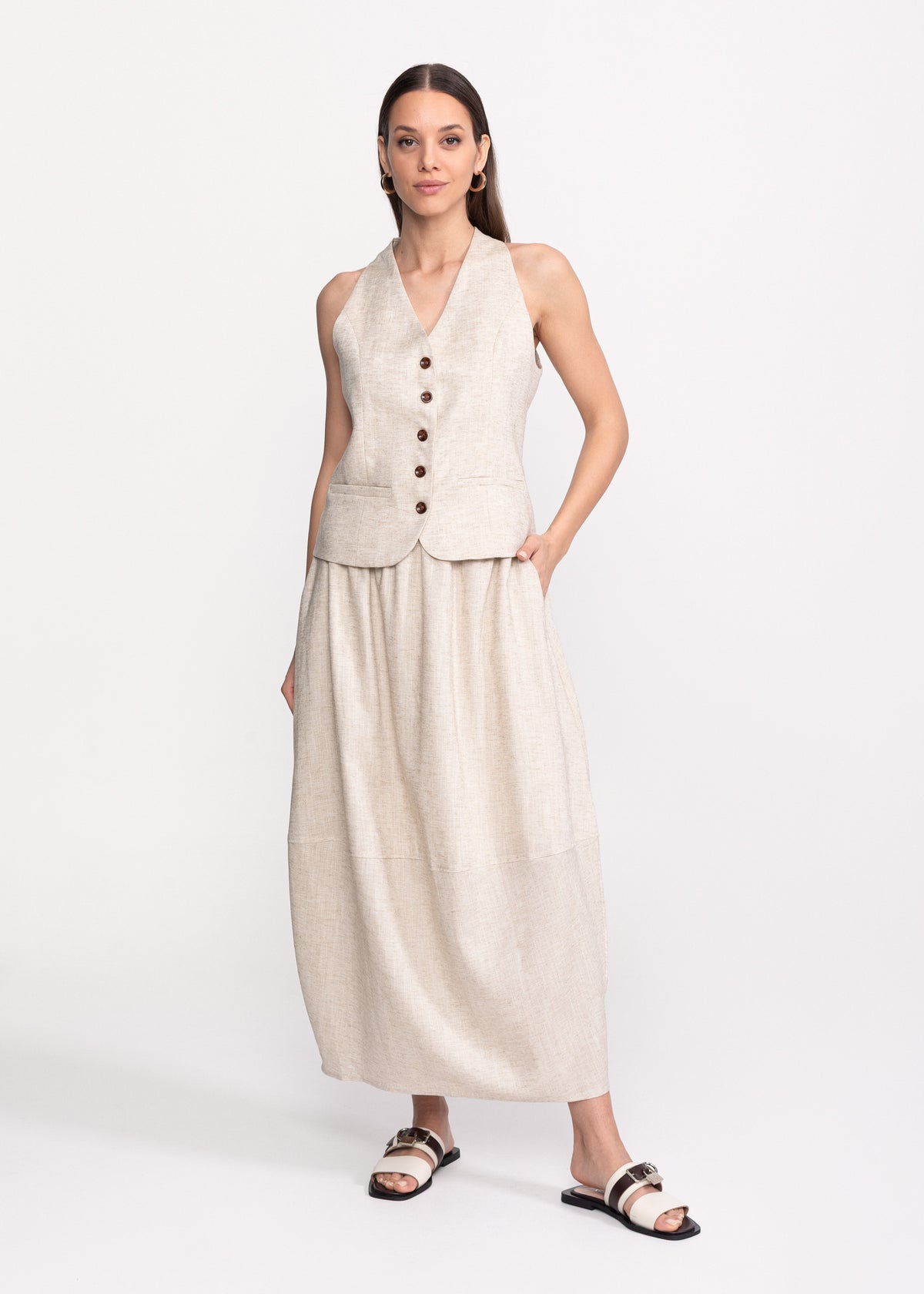 Linen Set with Vest and Maxi Skirt