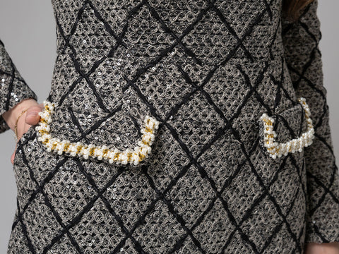 Square Neck Dress with Pearls