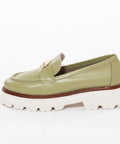 Loafers Olive din piele naturală și accesoriu auriu