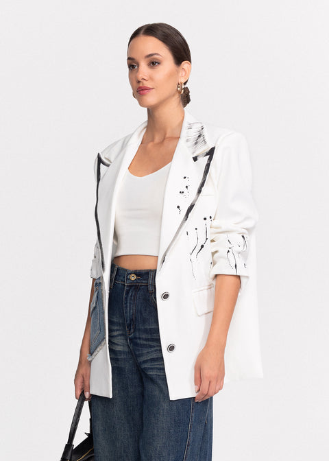 Sacou cu buzunare din denim si detalii artistice pictate Original Design