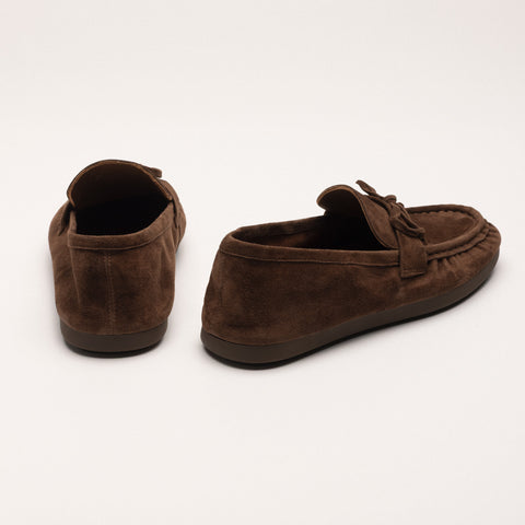 Mocasini din piele intoarsa cu fundita decorativa