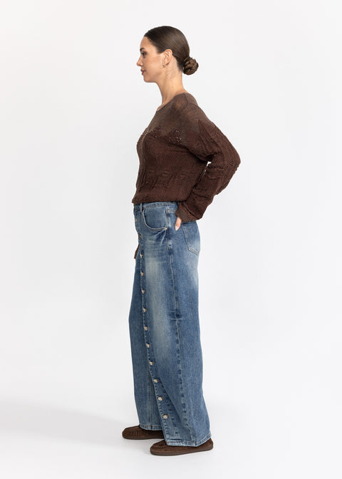 Blugi din denimn cu capse