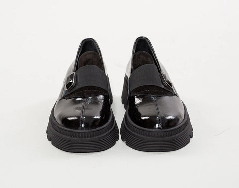 Pantofi din piele lăcuită naturală cu accesoriu cristal