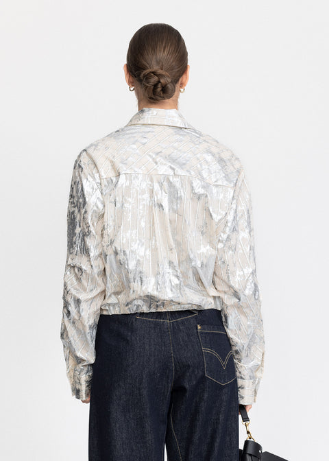 Shirt with a Classic Collar and Distressed Finish