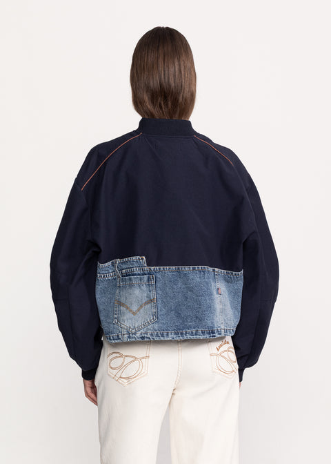Bomber jacket with denim inserts