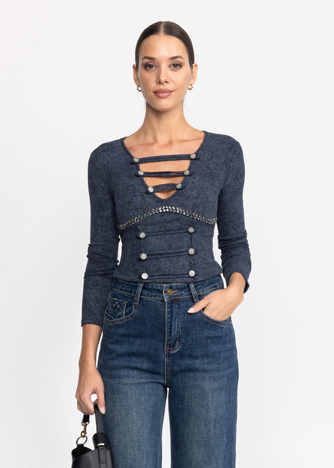 Bluza cambrata cu decolteu in V si benzi  5085