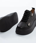 Sneakers Negri din Piele cu Platformă și Accesorii Metalice