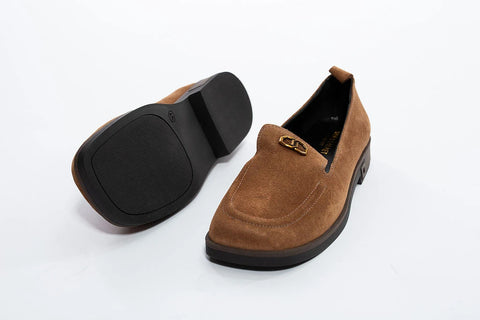 Loafers camel cu detaliu metalic - Annalafaet