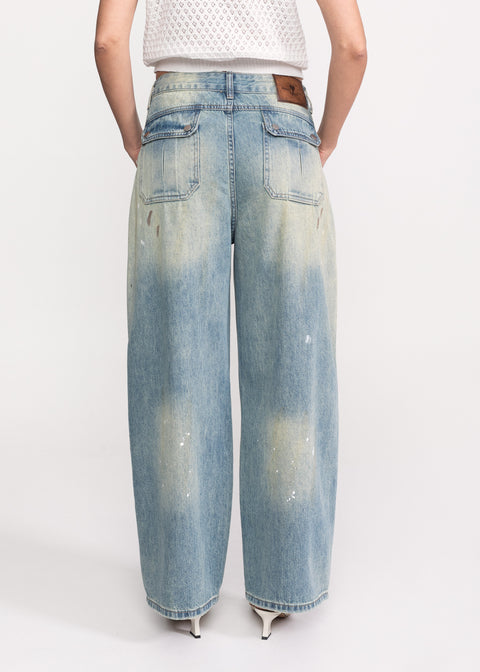 Wide-Leg Jeans with Washed Effect and Paint Details