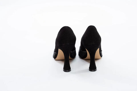 Pantofi eleganți de seară cu toc și aplicații din cristale