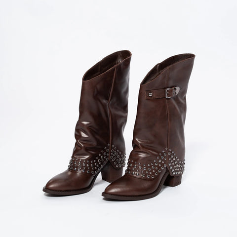 Cizme Western Rock-Chic din Piele Naturală