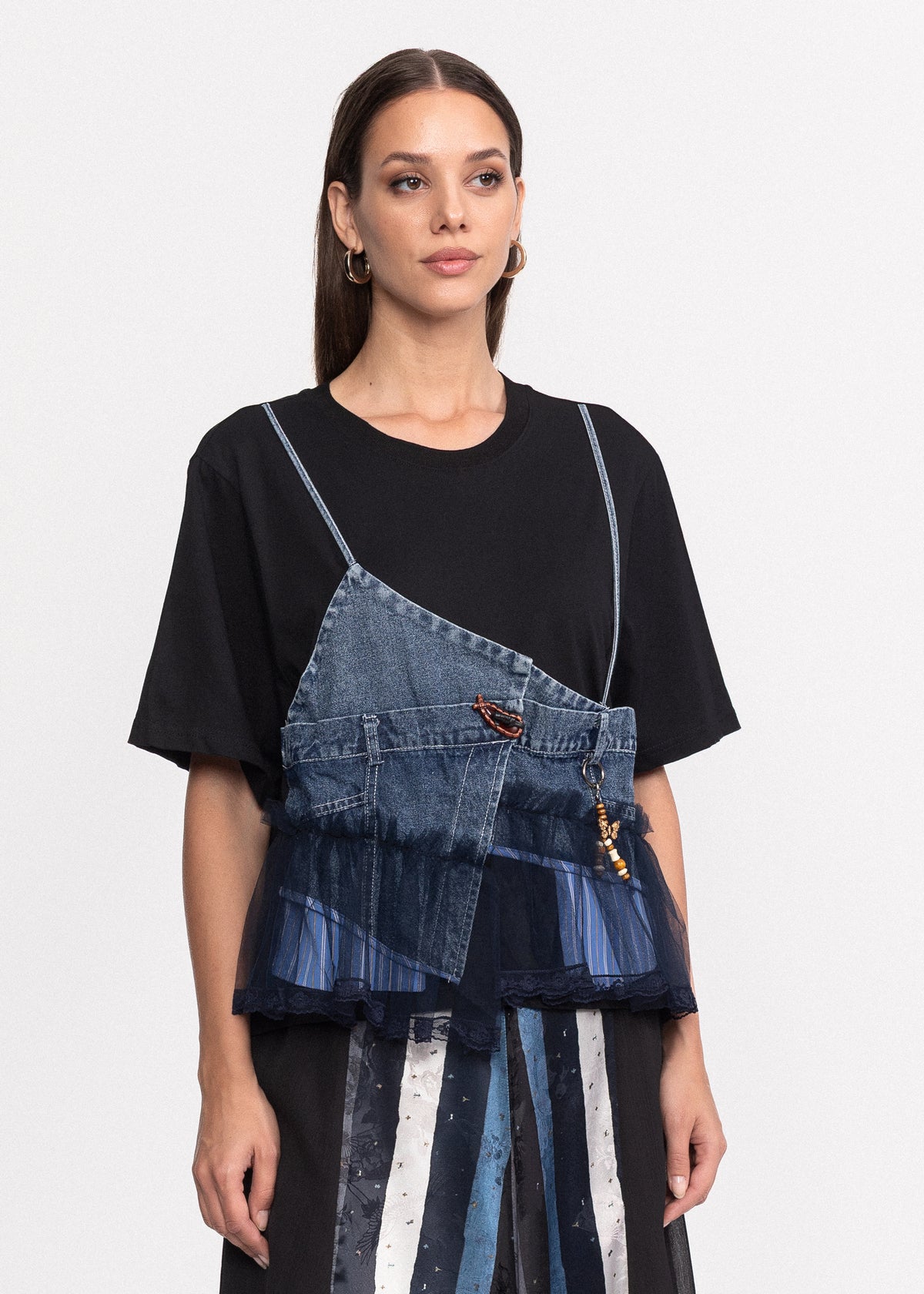 Tricou din bumbac cu detalii din denim