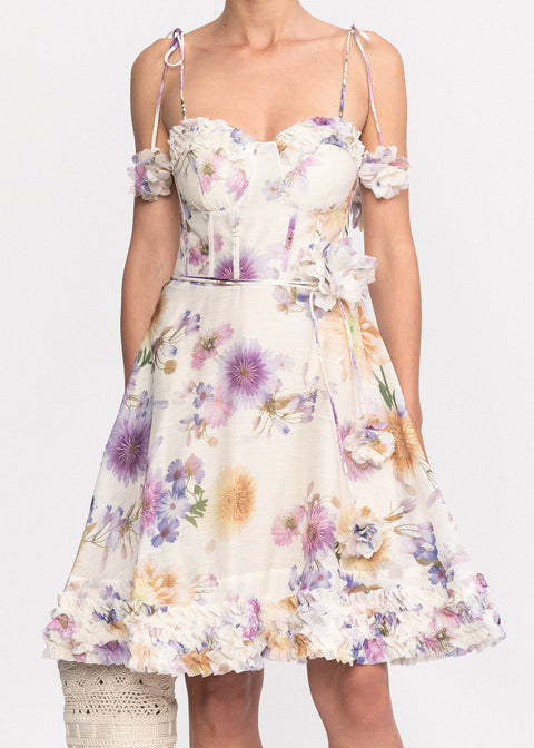 Rochie Scurta cu imprimeu floral si bretele subtiri ajustabile