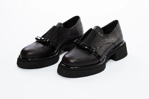 Pantofi loafers negri cu platformă discretă - Annalafaet