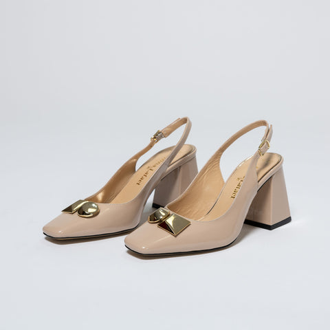 Stable-Heel Shoes with Metallic Detail