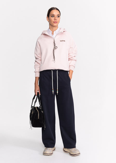Pantaloni din bumbac cu talie elastica si snur decorat cu margele 8507