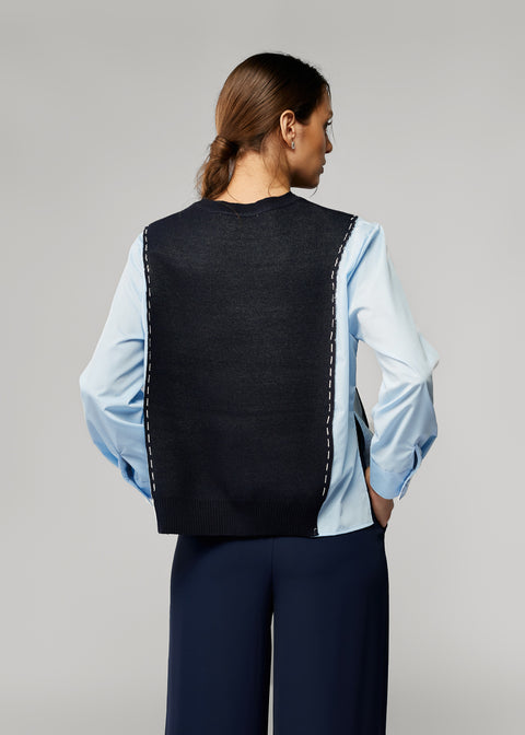 Blue Shirt with Knitted Vest