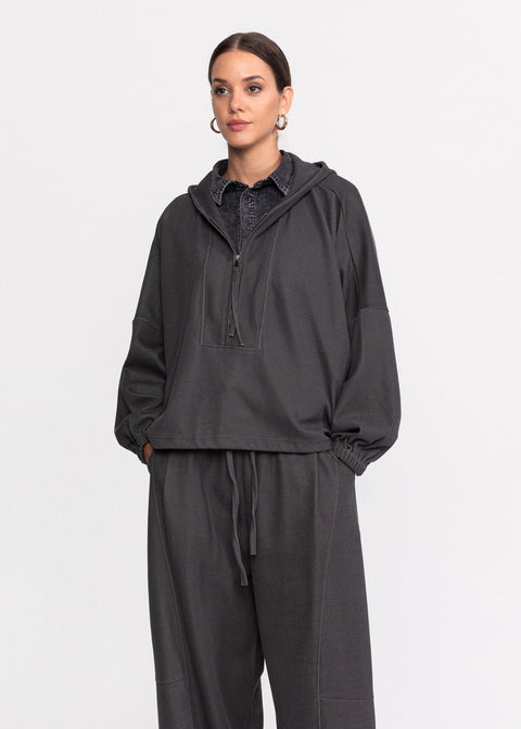 Bluza casual din bumbac cu gluga si fermoar frontal