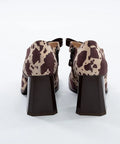 Pantofi din piele cu model animal print, baretă dublă și toc gros