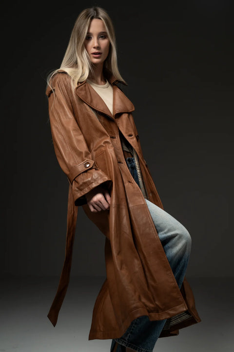 Trench lung din piele FLO&CLO BETALIS