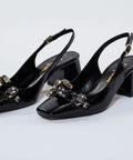 Pantofi damă negri din piele lăcuită cu accesorii din cristal – Stil și rafinament la fiecare pas