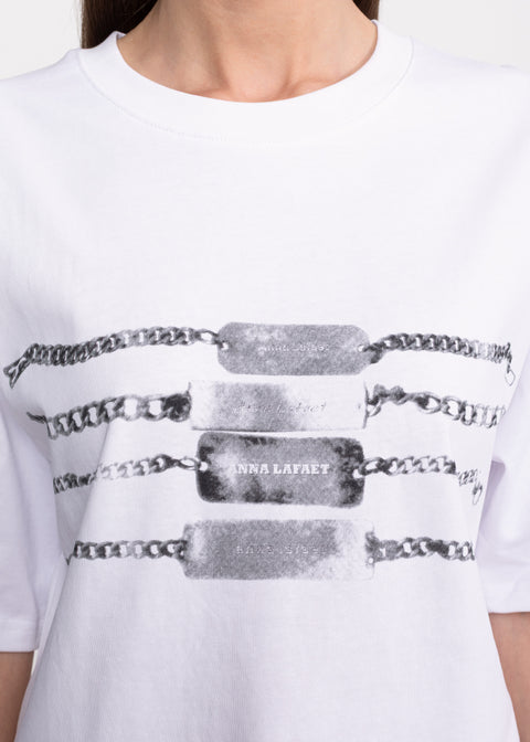 Tricou oversize cu imprimeu lanturi metalice