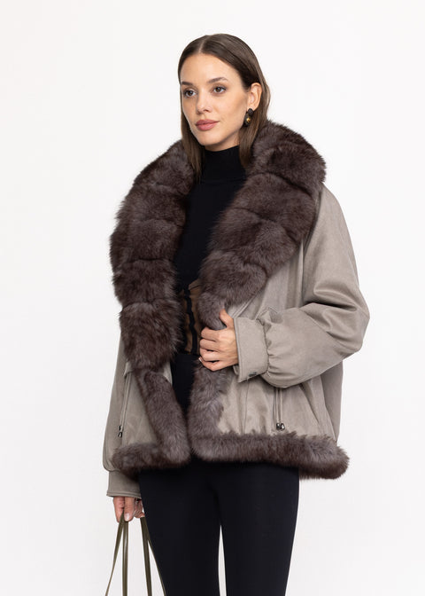 Parka din Dacron, cu puf natural si guler detasabil din blanita naturala de vulpe