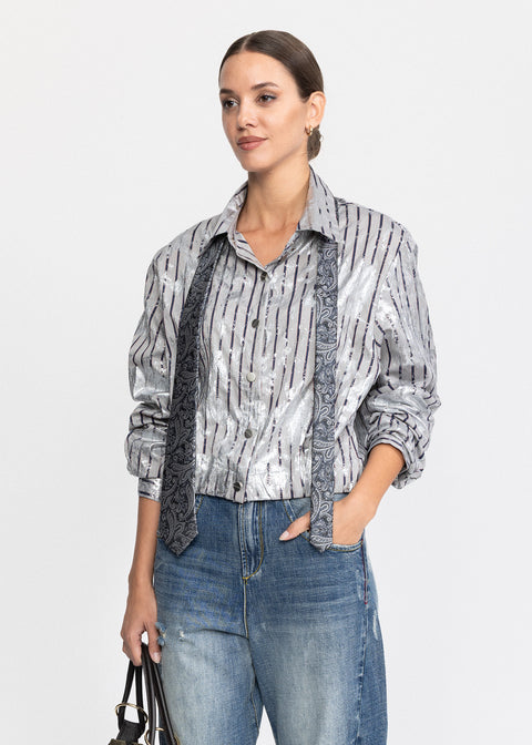 Shirt with a Classic Collar and Distressed Finish