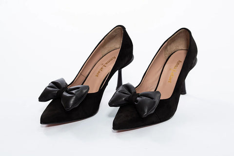Pantofi stiletto negri cu fundă elegantă - Annalafaet