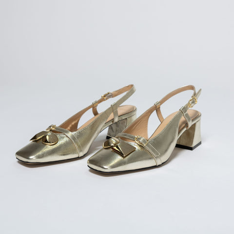 Stable-Heel Shoes with Metallic Detail