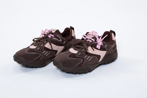 Adidași din Piele Naturală Întoarsă Maron cu Pink - Eleganță și Confort