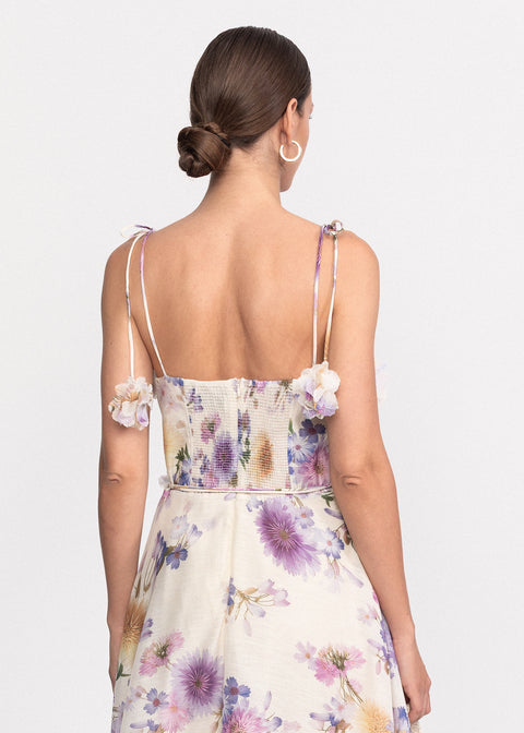 Rochie Scurta cu imprimeu floral si bretele subtiri ajustabile