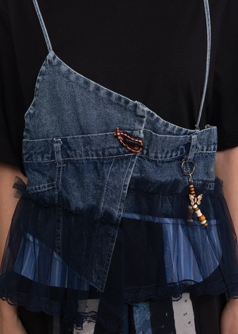Tricou din bumbac cu detalii din denim