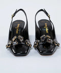 Pantofi damă negri din piele lăcuită cu accesorii din cristal – Stil și rafinament la fiecare pas