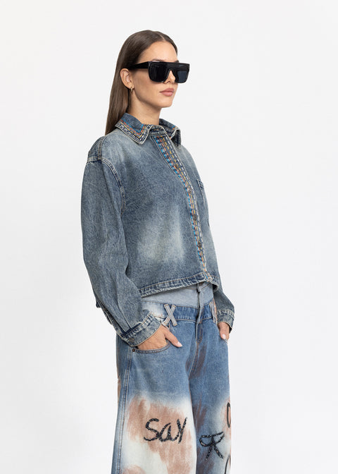 Denim shirt with contrast stitching 3