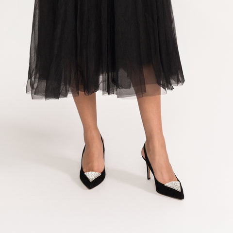 Pantofi stiletto cu accesoriu stralucitor in forma triunghiulara