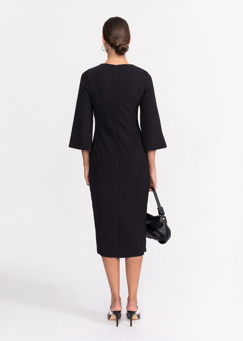Rochie eleganta conica cu aplicatie florala 3D