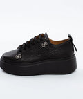 Sneakers Negri din Piele cu Platformă și Accesorii Metalice