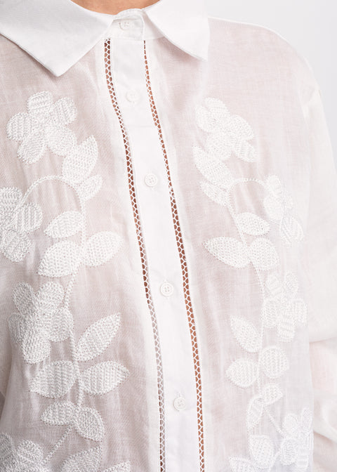 Elegant Linen Shirt with Embroidered Floral Details