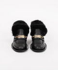 Ghete din piele naturală birfurate cu vison accesoriu auriu