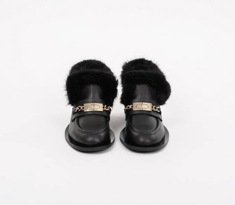 Ghete din piele naturală birfurate cu vison accesoriu auriu