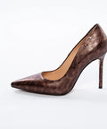 Pantofi stiletto din piele cu model animal print și vârf ascuțit